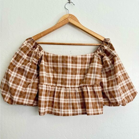 FAITHFULL THE BRAND X REVOLVE Quincy Top in Brown Lori Check Print Small - Picture 2 of 6